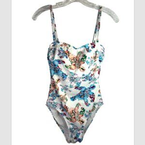 Vilebrequin Womens sea turtle Bandeau One-Piece Swimsuit small white blue orange